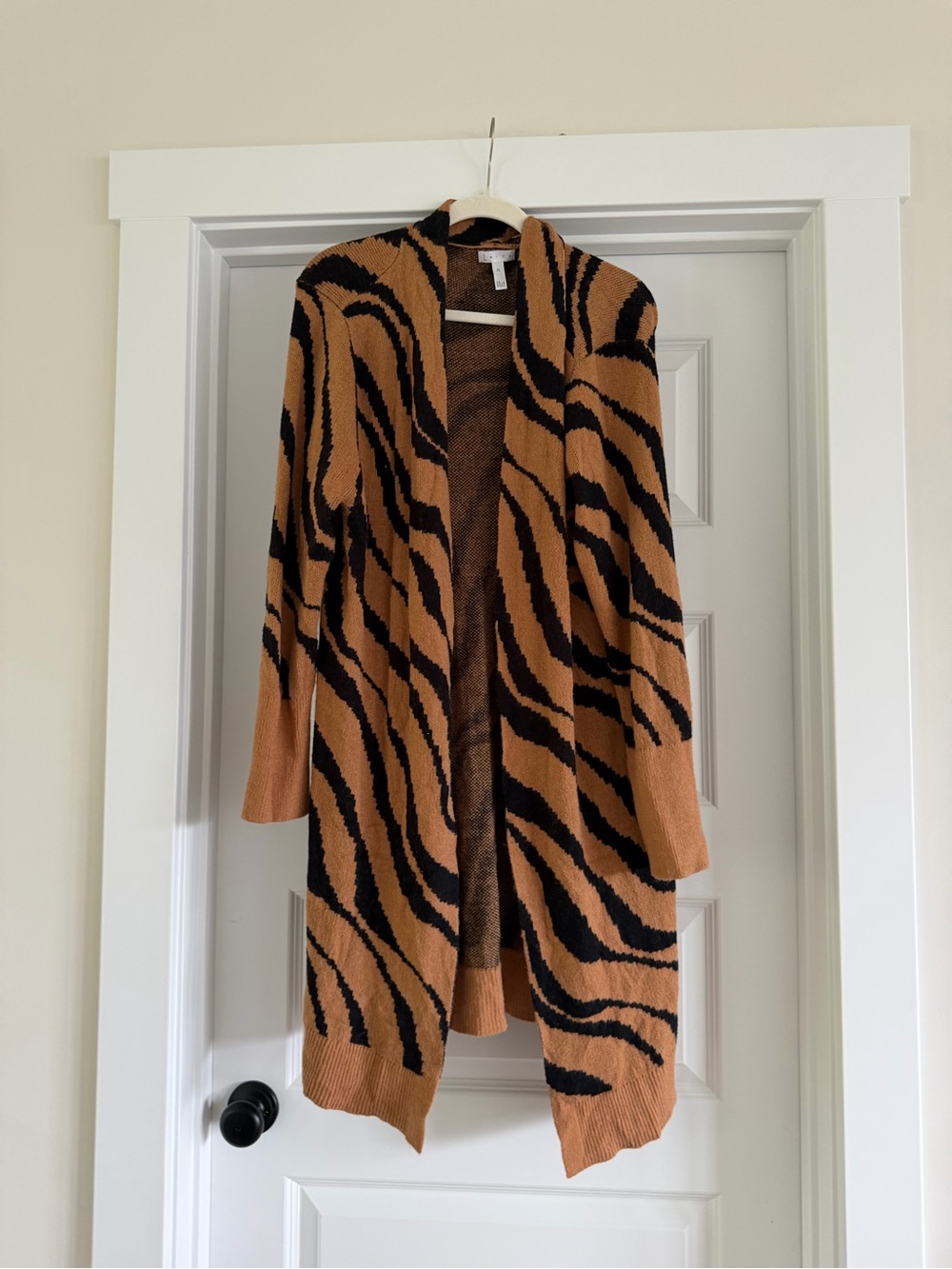 Leith Tiger-Print Open Cardigan Sweater - Tan & Black